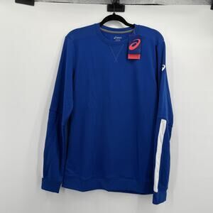 Asics Sweatshirt Mens Medium Blue White French Terry Crew Pullover 2161A037